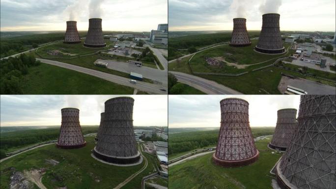 核电厂的航空库存镜头冷却塔