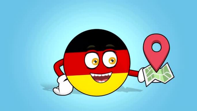 卡通图标旗帜联邦德国位置地图与脸部动画