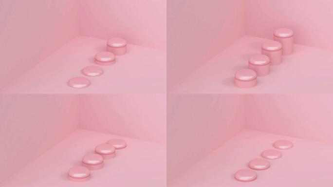 抽象运动三维渲染最小图形上下粉红墙地板场景