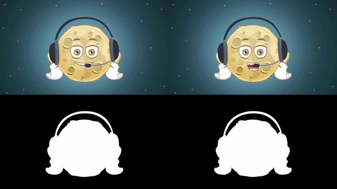 卡通可爱月亮呼叫操作员，带阿尔法哑光面部动画