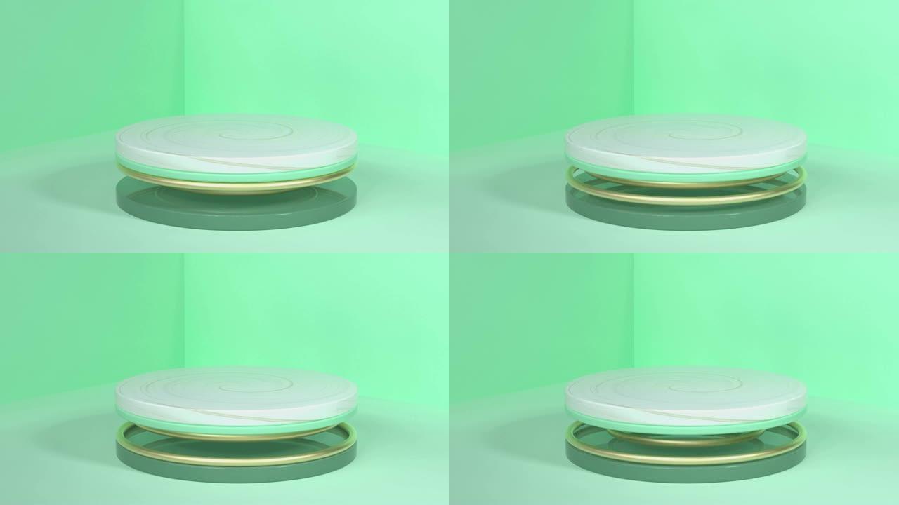 抽象几何形状墙角绿色白色场景3d渲染运动图形
