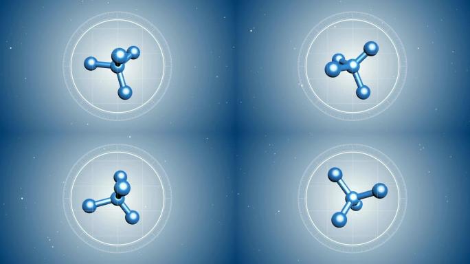 抽象分子的三维动画。Futtrutic显微镜刻度。医学或科学的概念