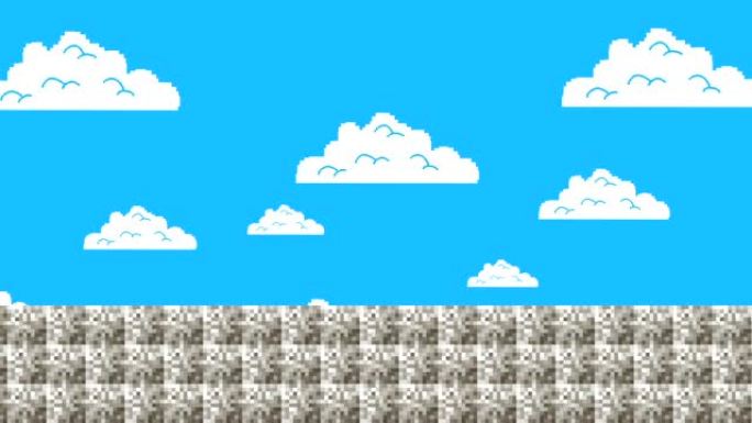 旧电子游戏关卡风格的多云天空