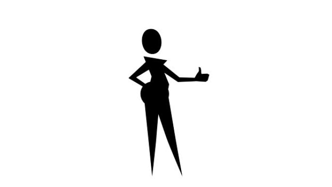 扁平黑色棍子图女孩女商人竖起大拇指好卡通人物动画