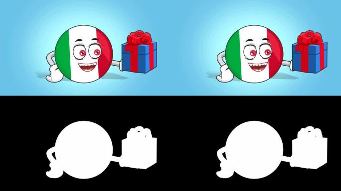 卡通图标旗意大利与阿尔法哑光脸部动画礼盒