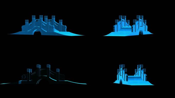 中式桥梁全息蓝色科技通道素材
