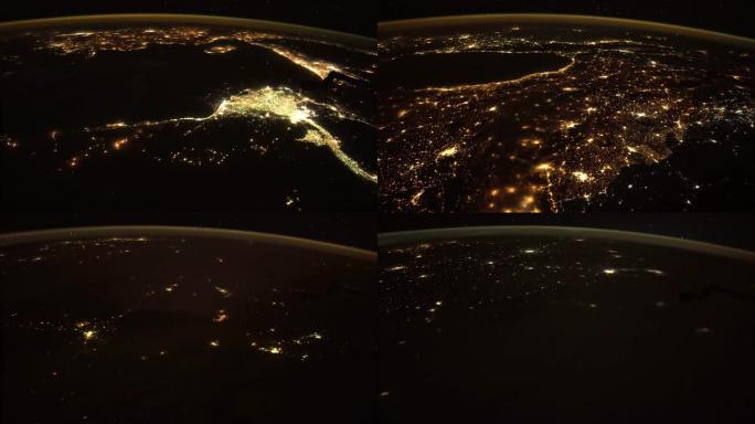 从国际空间站ISS看到的夜间地球。美国国家航空航天局提供的这段视频的元素
