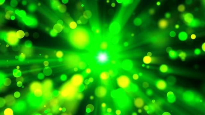 模糊的绿光作为太阳光线和闪耀粒子与散景效果，3d渲染，计算机生成的背景