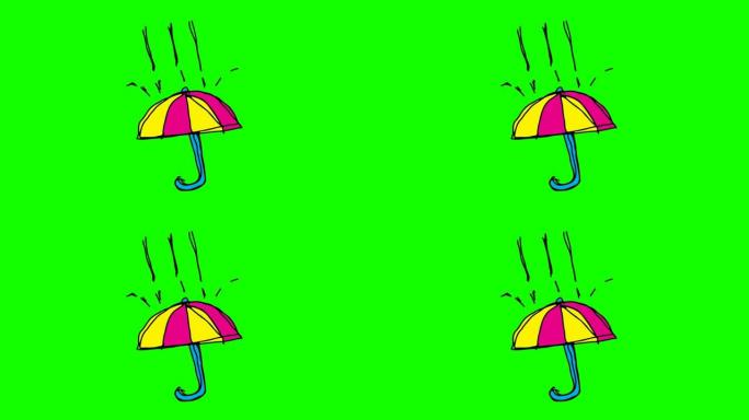 儿童画绿色背景与伞的主题