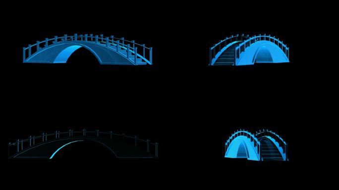 中式桥梁全息蓝色科技通道素材