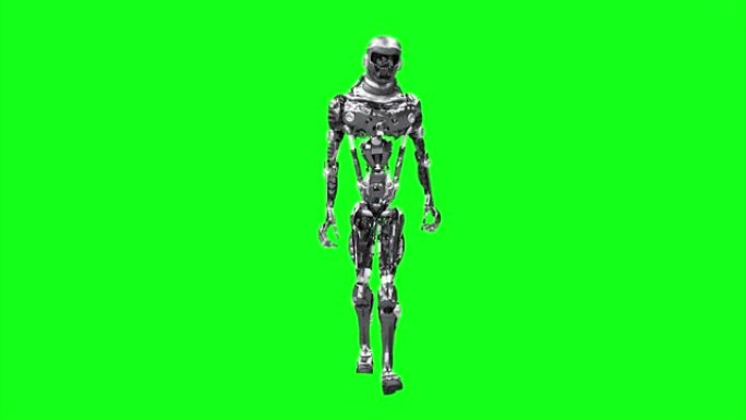 运行机器人，步行机器人在绿色背景上渲染3D