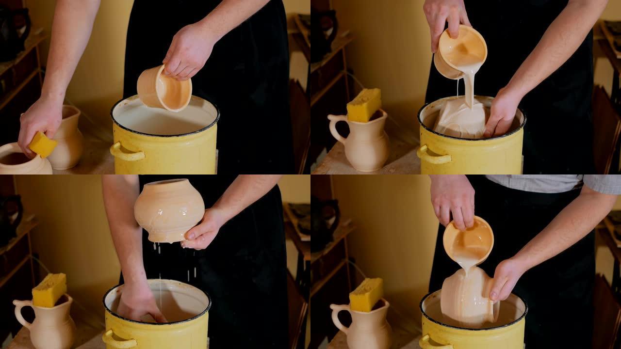 陶工准备用于燃烧的陶瓷器皿