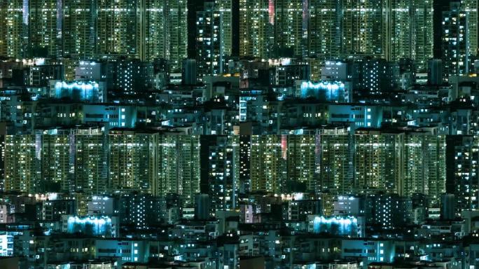 城市景观在晚上非常高密度的公寓楼