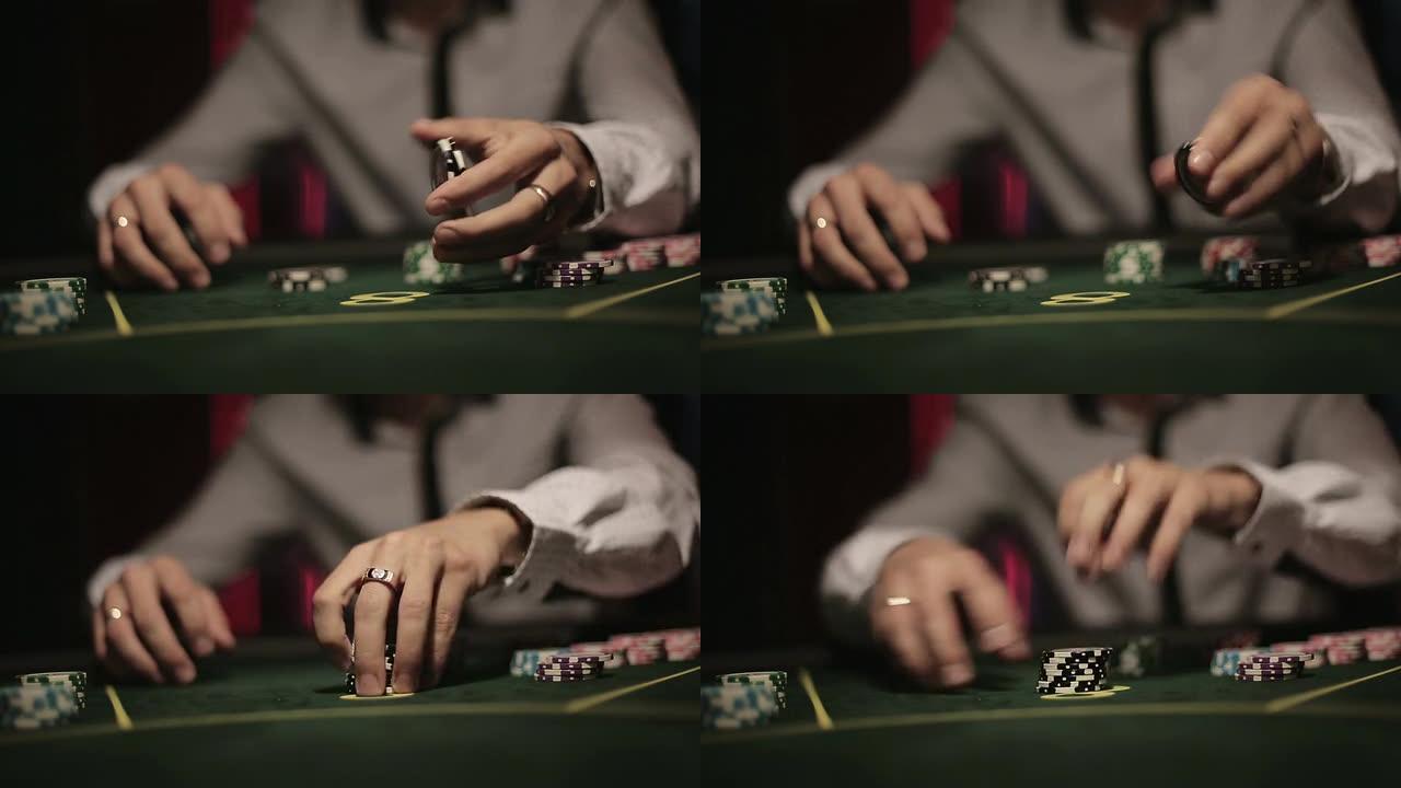 赌场，扑克:玩家洗牌出名。近距离