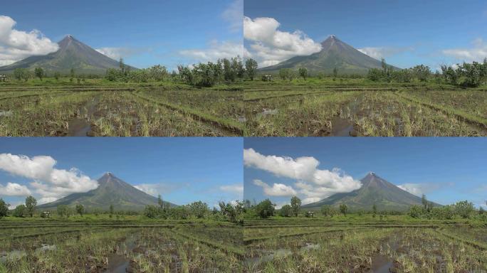 带有稻田的马永火山，菲律宾黎牙实比