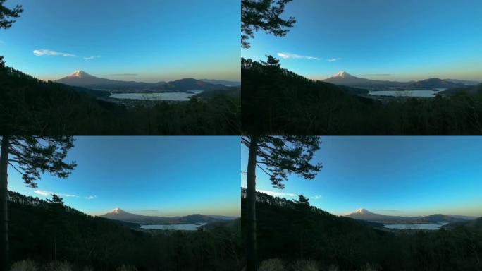 河口湖富士山的延时俯视图