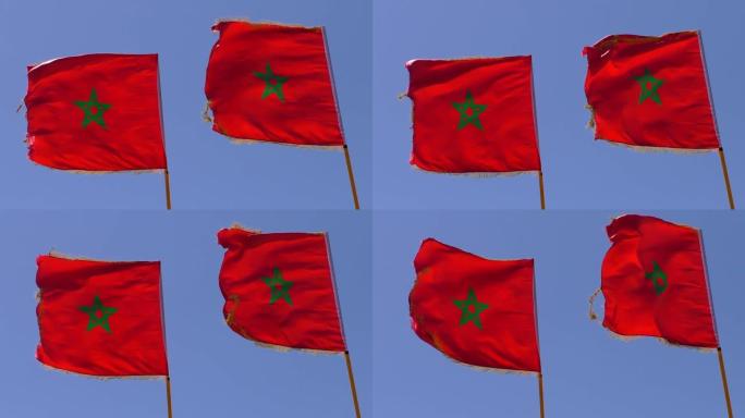 摩洛哥两面红旗对抗蓝天