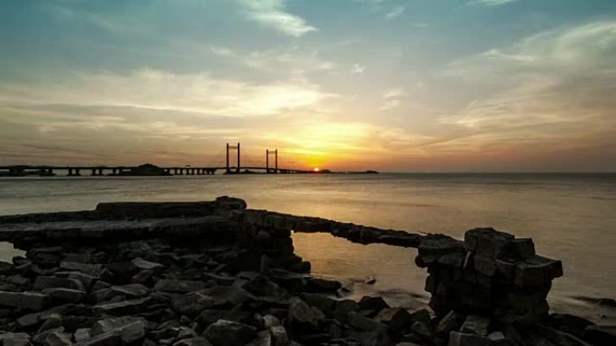 东海大桥日落，上海洋山深水港，时光流逝，4k