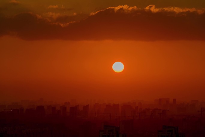 上海城市夕阳日转夜延时