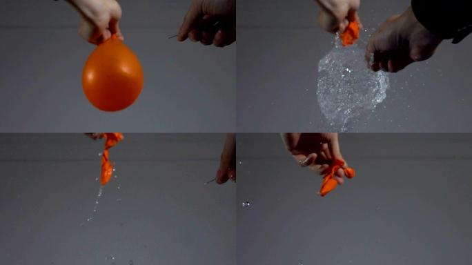 充满水的气球的超慢动作爆炸