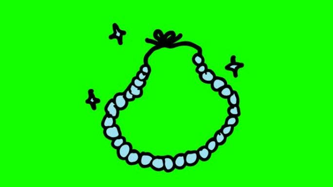 以珍珠项链为主题的绿色背景儿童画