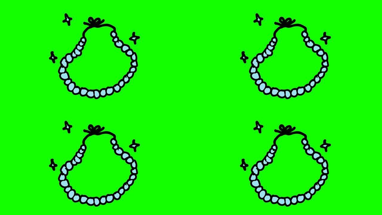 以珍珠项链为主题的绿色背景儿童画