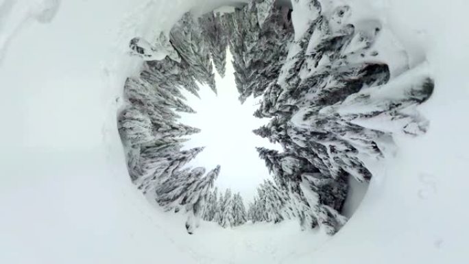 美丽的山云杉森林与冬天的雪，360VR，VR360，360视频