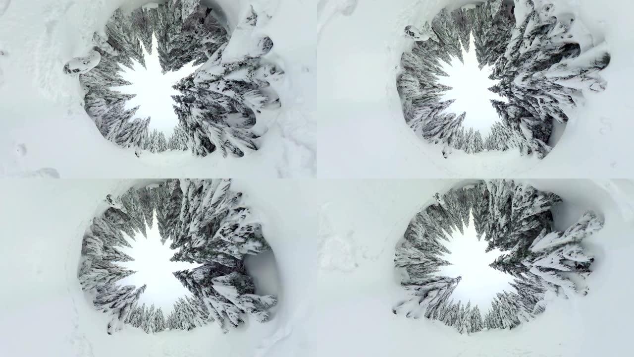 美丽的山云杉森林与冬天的雪，360VR，VR360，360视频