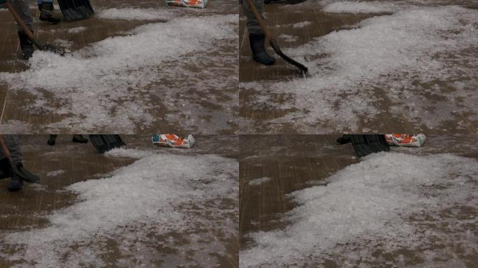 铲雪机，暴风雪后清除人行道上的积雪。冬季时间