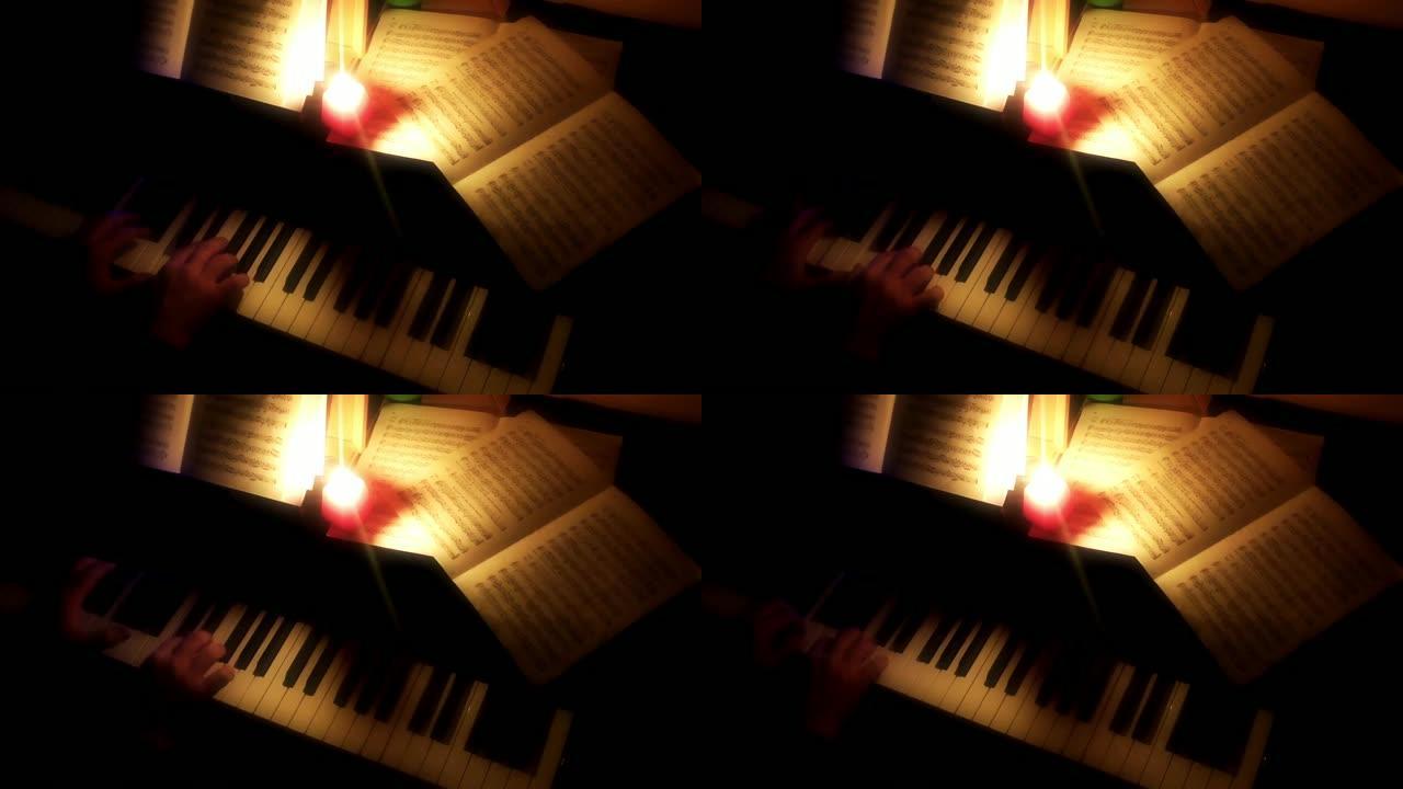 音乐笔记纸和烛光