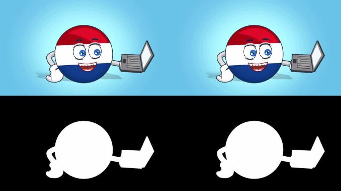 卡通图标旗帜荷兰手提电脑与阿尔法哑光的脸部动画