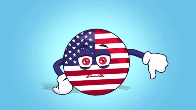 卡通美国图标国旗美国美国不喜欢拇指向下与阿尔法马特动画的脸