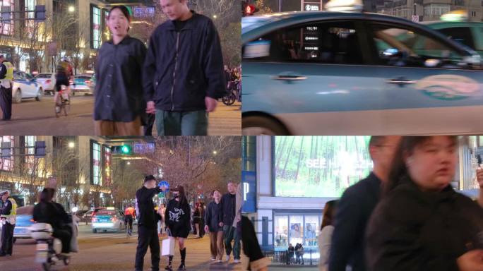 夜晚城市行人过马路人流脚步视频素材44