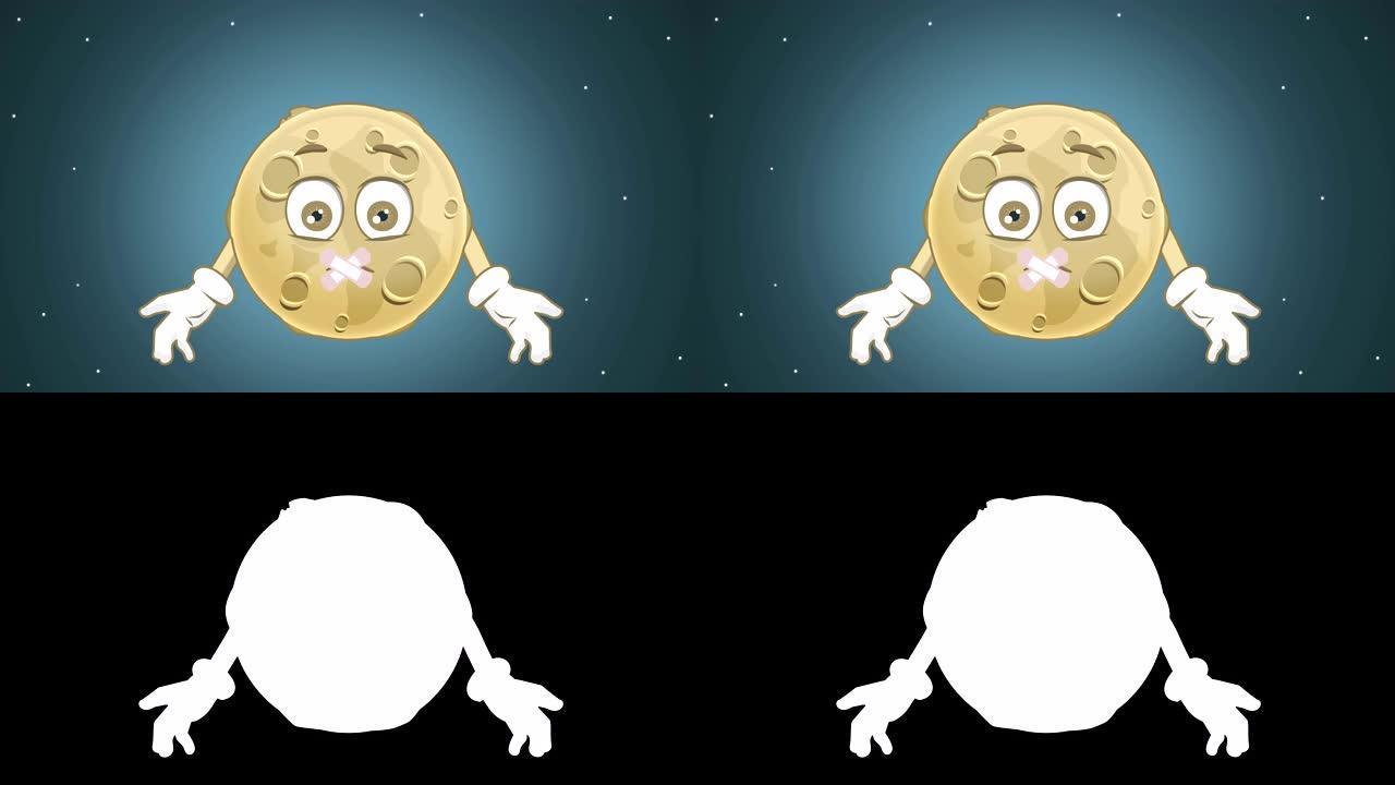 卡通可爱月亮无声胶带嘴带阿尔法哑光面部动画