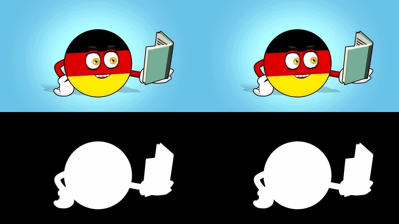 卡通图标旗帜联邦德国共和国阅读与脸动画书