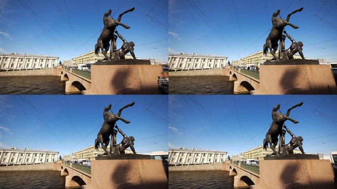 俄罗斯圣彼得堡的阿尼奇科夫桥雕塑