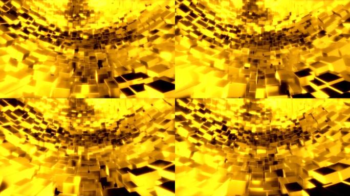 球体上带有金色立方体的抽象图形背景。3d渲染