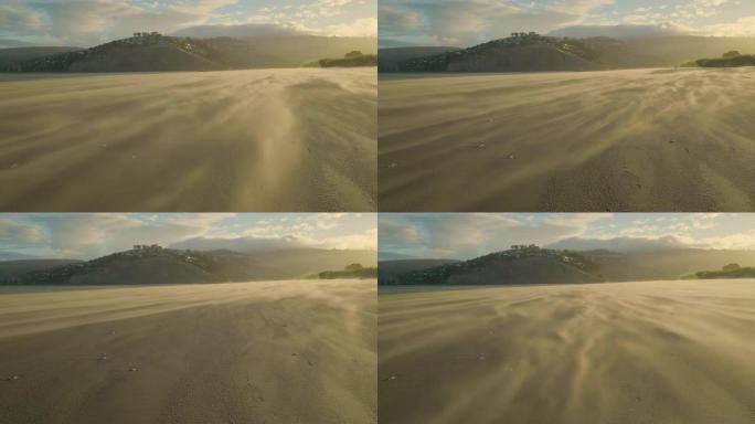 新西兰海滩-日落时极端吹沙