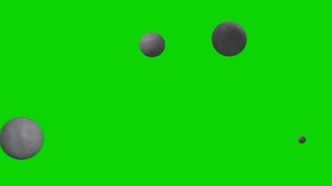 在绿色屏幕背景上滚动的圆形岩石大球