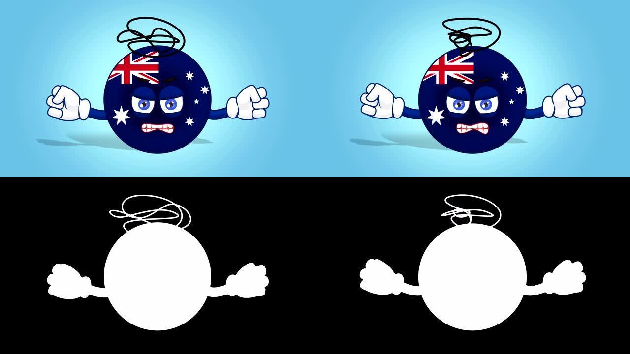 卡通图标旗澳大利亚邪恶与阿尔法Matte脸动画
