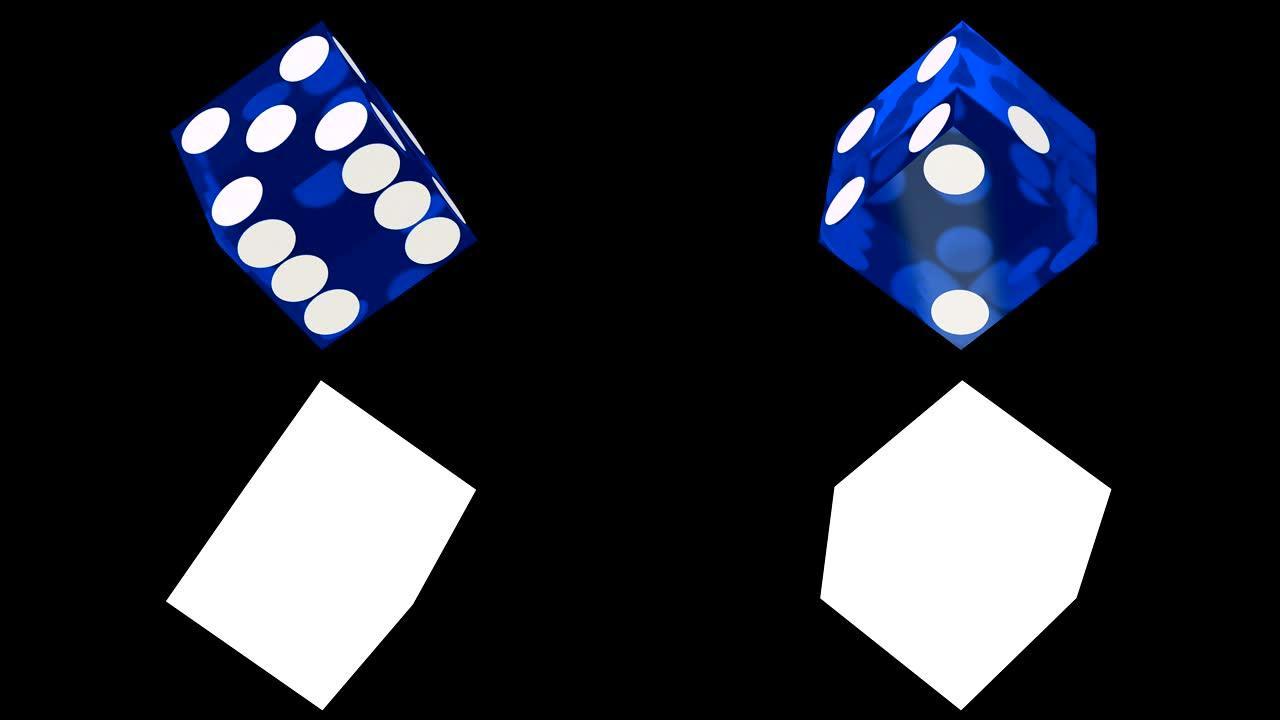 蓝色赌场骰子旋转环与Luma哑光