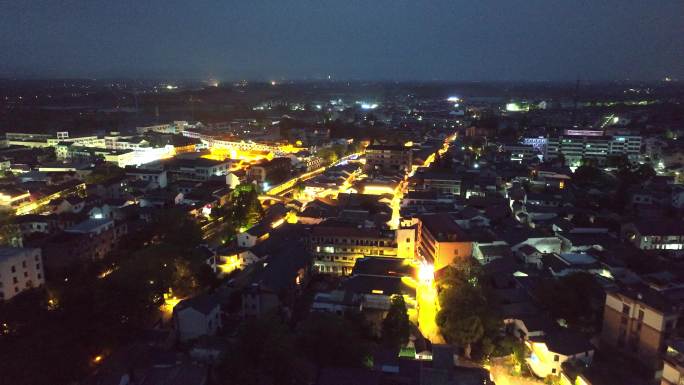 航拍浙江金华市兰溪游埠古镇夜景