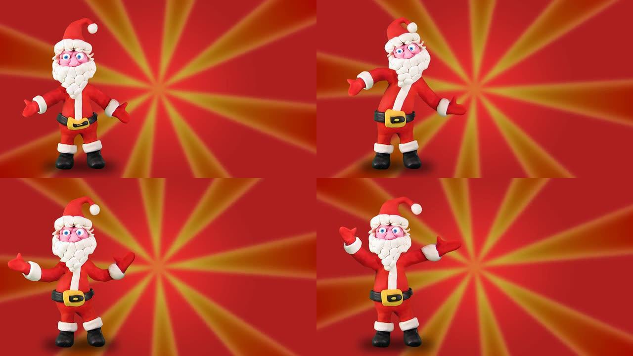 圣诞老人在红色上跳舞