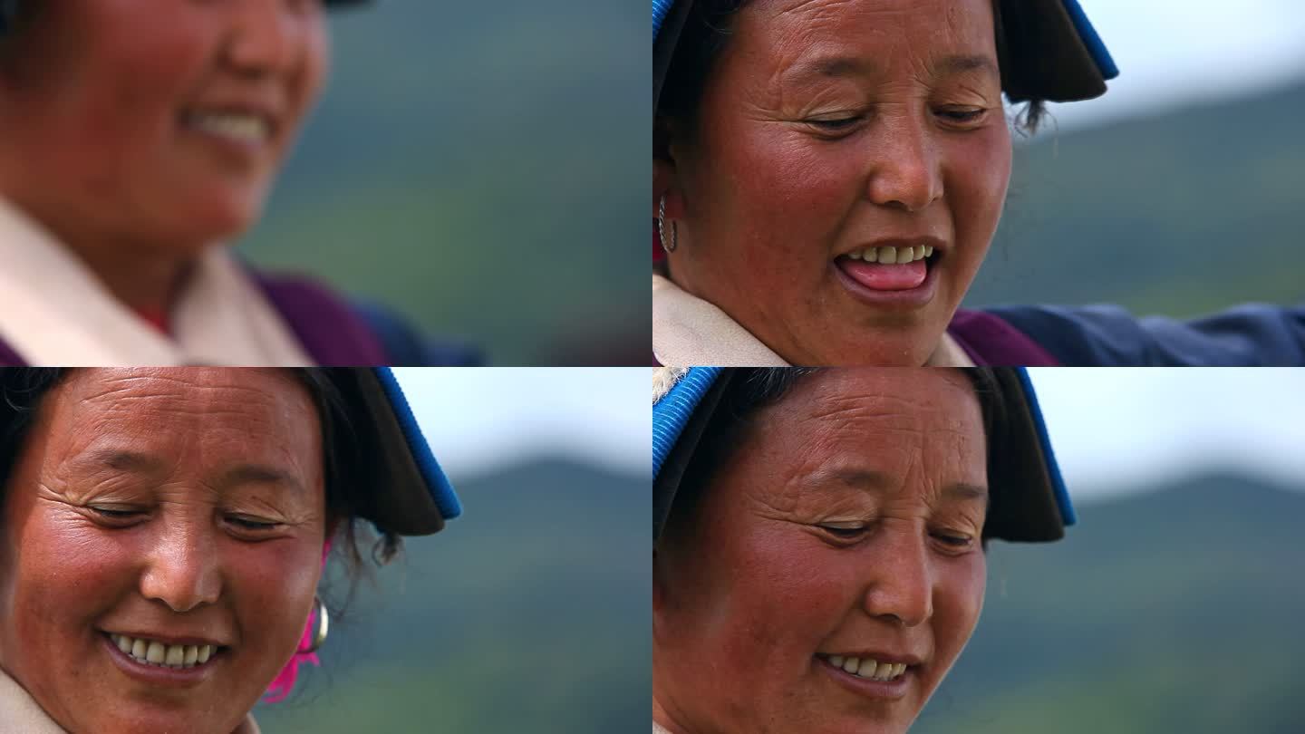 藏族妇女纺线织布劳作手工