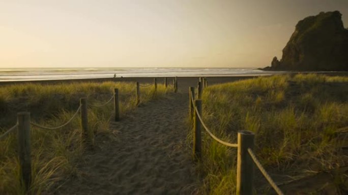 新西兰奥克兰皮哈海滩的日落。