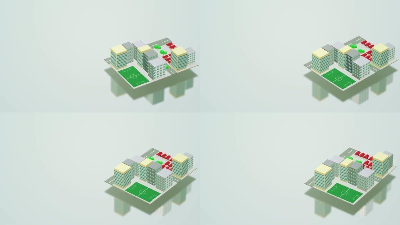 背景内容的3D建筑城市镜头。