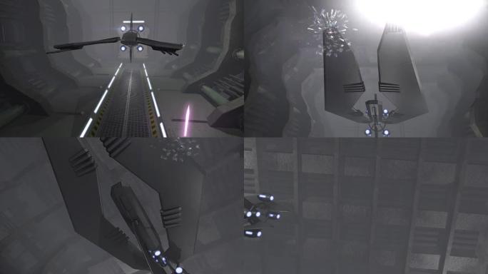 3D走廊中的未来派宇宙飞船