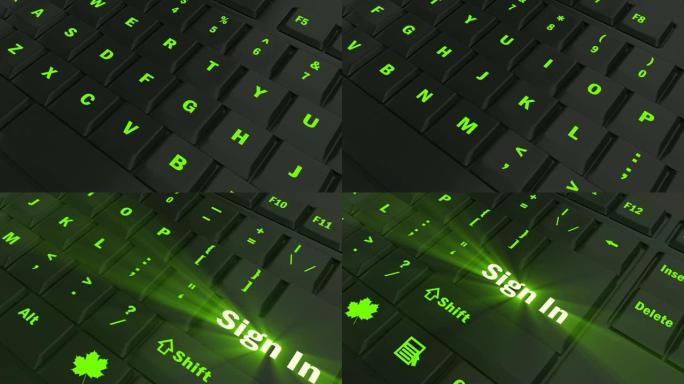 指向钥匙中的绿色发光标志