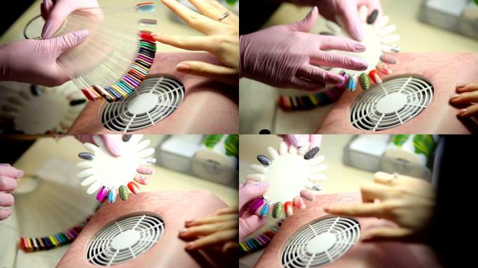 水疗沙龙画指甲的程序。美容院的修指甲程序。水疗修指甲程序