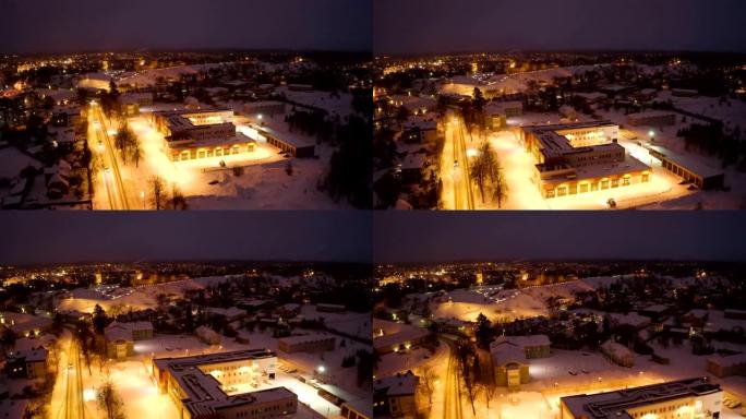 鸟瞰图在Rakvere爱沙尼亚周围的城市灯光